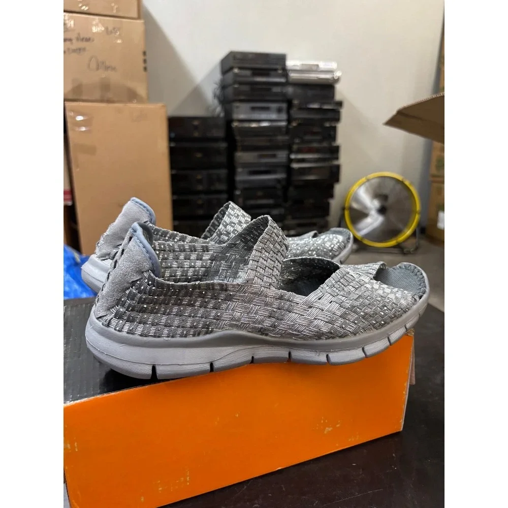 Bernie Mev Comfi Silver Grey Woven Mary Jane Sandals Womens 41 US 10